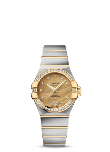 Omega Constellation Co-Axial 27 Brushed Stainless Steel / Yellow Gold / Diamond Bezel / Champagne Feather